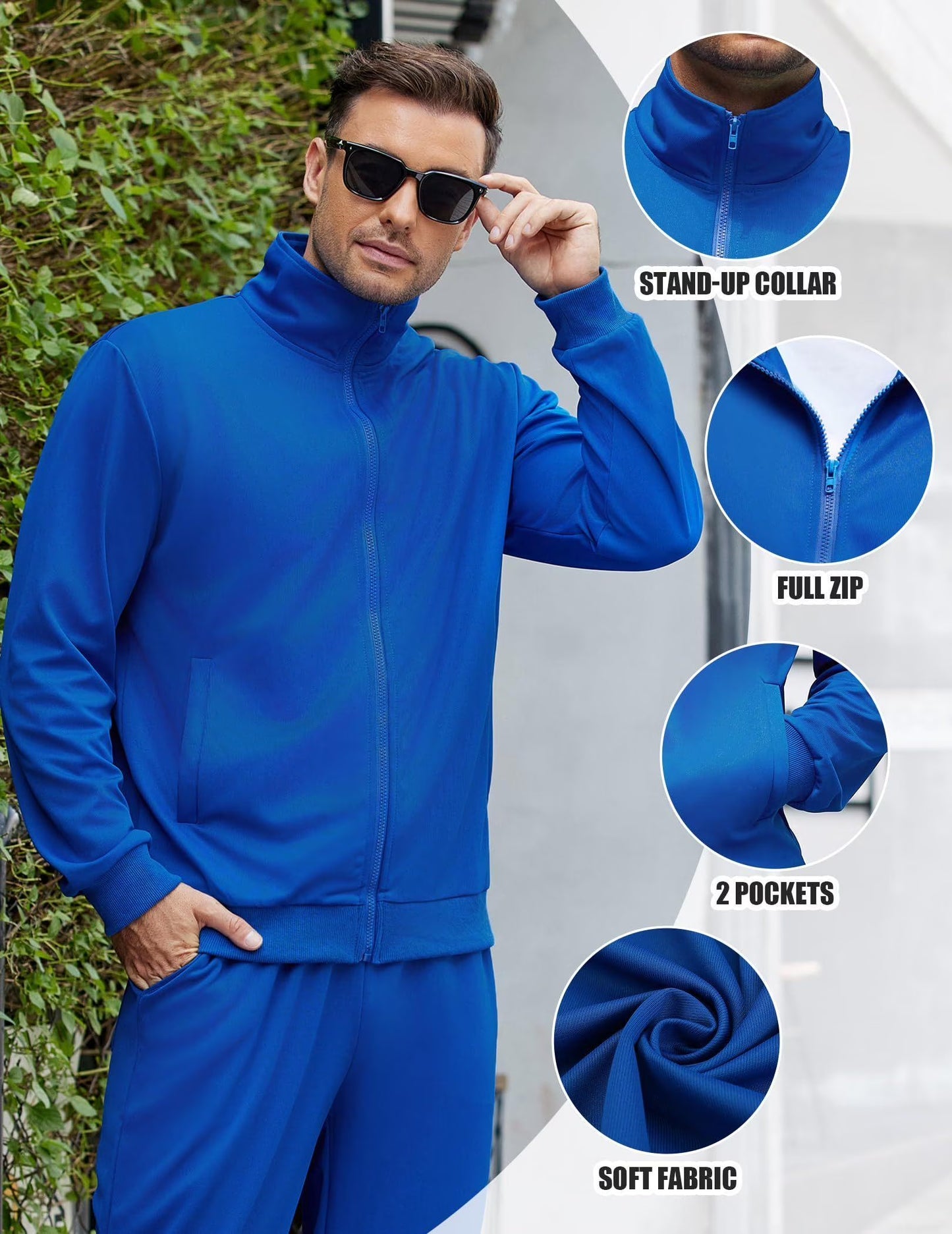 Mens Jogger Sets Casual Full Zip Jogging Sweat Suit Workout Sports Set Sportswear Gym Track Suit