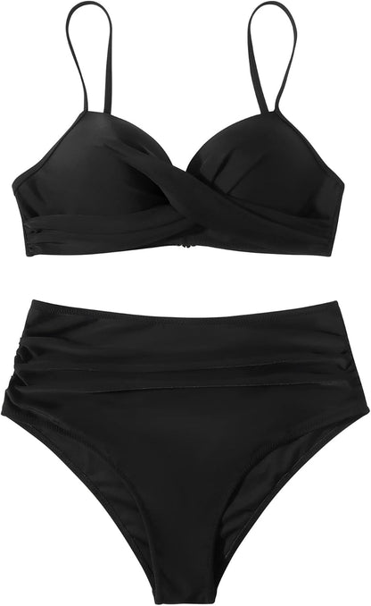 Women Criss Cross Bikini Set High Waisted Swimsuit Push up 2 Piece Bathing Suit