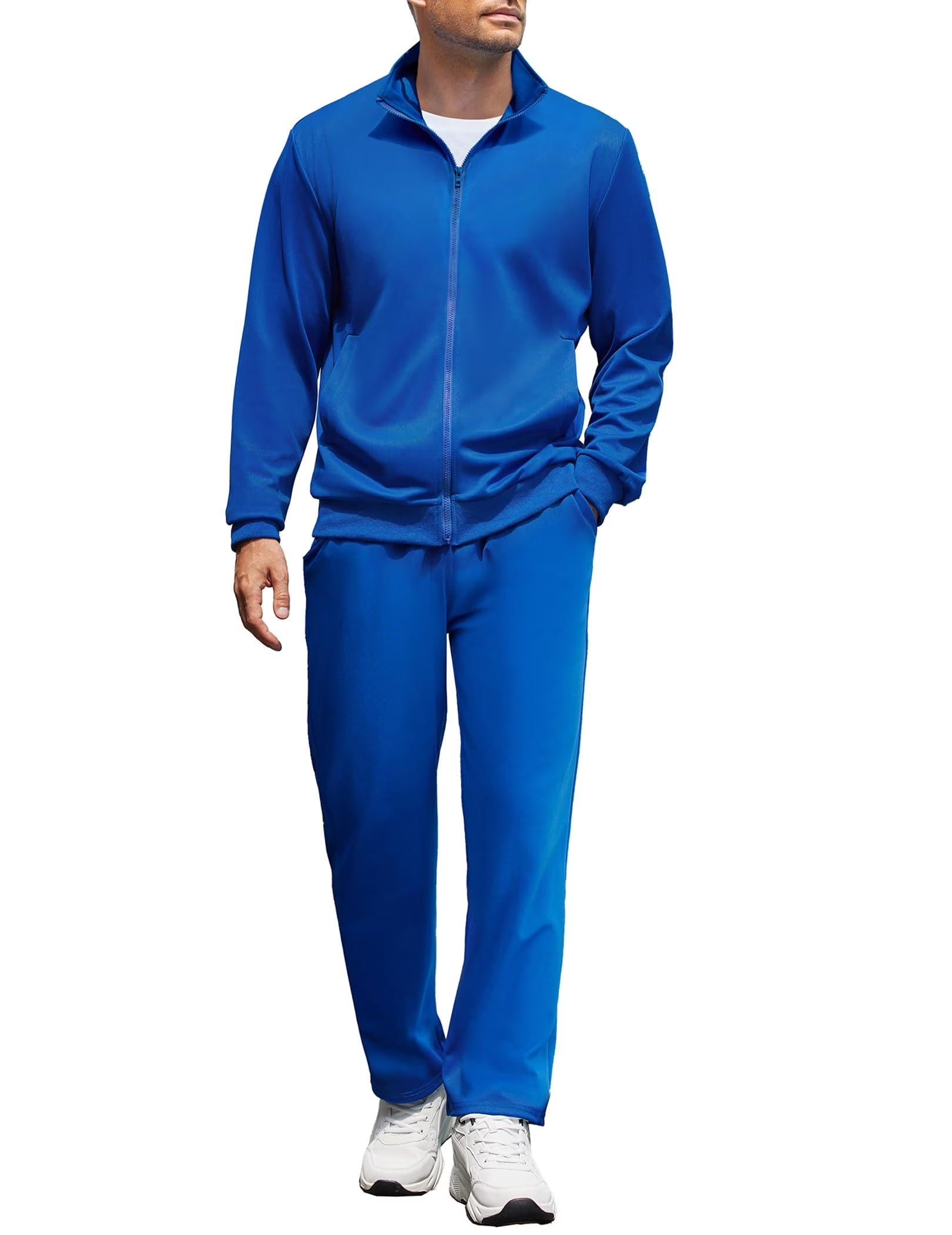 Mens Jogger Sets Casual Full Zip Jogging Sweat Suit Workout Sports Set Sportswear Gym Track Suit